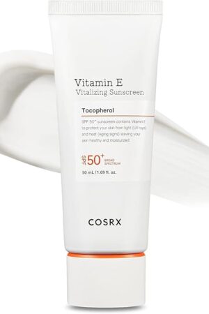 COSRX Vitamin E Vitalizing Face Sunscreen SPF 50, 169 fl oz, SPF Moisturizer, Lightweight under Makeup, Travel Essentials, Summer Essentials, Korean Skin Care, Korean Sunscreen for Face