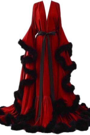 Women's Feather Bridal Robes Silk Satin Maternity Robes for Photoshoot Old Hollywood Long Nightgown Bathrobe Lingerie