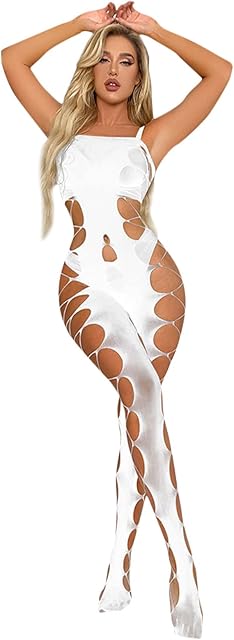 Women's Lingerie Fishnet Bodystocking Glitter Crystal Tight High Sexy Mesh Full Body Stockings Babydoll Teddy Off The Shoulder Long Sleeve Bodysuits