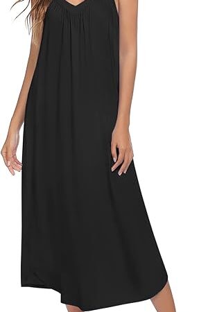 Womens Nightgown Sleeveless Long Night Gown Full Slip Sleep Dress Print Sleepwear Soft Lounge Dress
