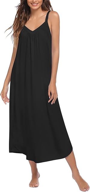 Womens Nightgown Sleeveless Long Night Gown Full Slip Sleep Dress Print Sleepwear Soft Lounge Dress