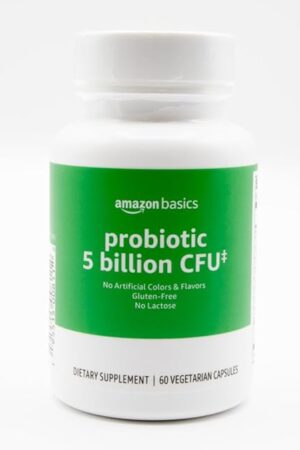 Amazon Basics - Probiotic, 5 Billion CFU, 8 Probiotic strains with 60 mg Prebiotic Blend, 60 Count Vegetarian Capsules, 2 Month Supply, Supports Healthy Digestion (Previously Solimo)