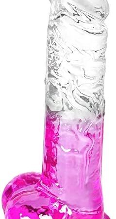 Clear Purple Suction Cup Dildo - 8.2" Flexible Big Realistic Dildo with Curved Shaft & Balls for G-Spot & Anal Stimulation - Adult Sex Toy for Women/Men/Gay
