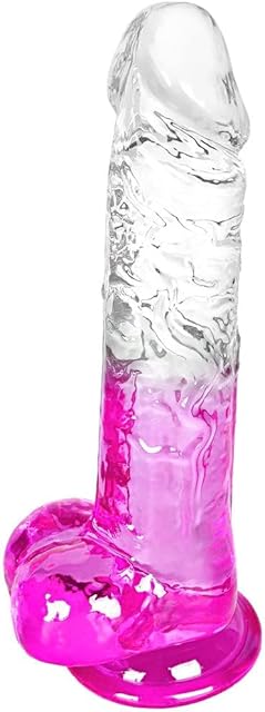 Clear Purple Suction Cup Dildo - 8.2" Flexible Big Realistic Dildo with Curved Shaft & Balls for G-Spot & Anal Stimulation - Adult Sex Toy for Women/Men/Gay
