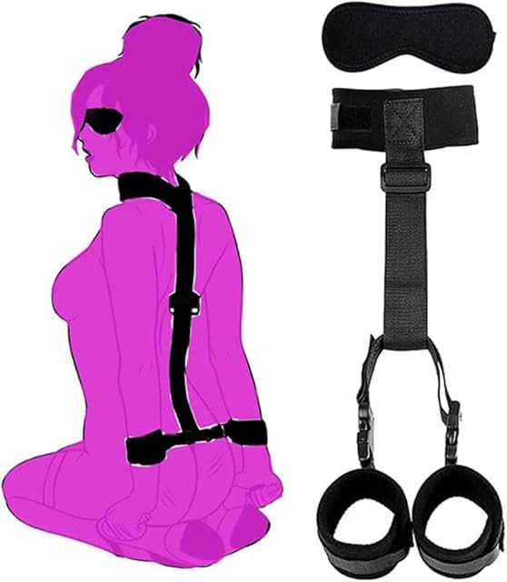 BDSM Bondage Kit Adult Restraints Sex Toys, Neck to Wrist Adjustable Bondage Gear & Accessories, Behind Back Handcuffs Collar with Blindfold Bed Straps Restraints Sex Ropes for Couples Sweater T6