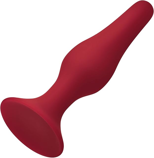 Forto F-11 100% Silicone Butt Plug Anal Toy with Strong Suction Cup Base - Beginner & Advanced Flexible Anal Plug Sex Toys with Tapered Bulb Shape - Silky Smooth (Medium, Red)
