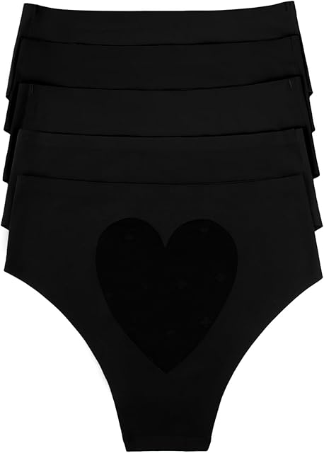 Women's No Show Cheeky Underwear High Waisted Seamless Cut-out Bikini Panties Pack