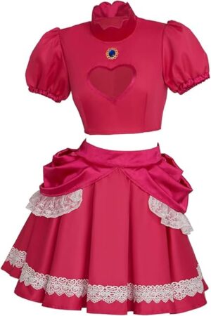 Womens Super Brothers Princess Peach Costume Halloween Party Dress Sexy Pink Princess Dress Cosplay for Adult