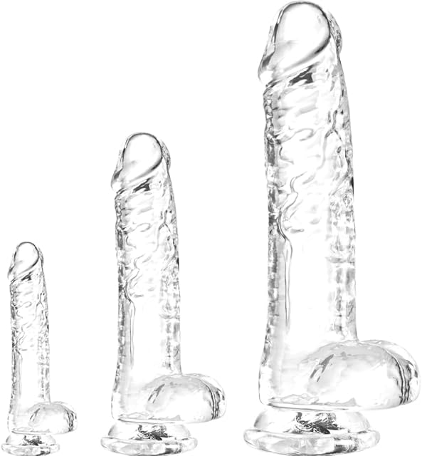 Clear Realistic Dildo Set - 3 Sizes (Small Big Huge) Suction Cup Dildo Anal and Vaginal Pleasure,Realistic Penis,Large Dildo with Ball,Suitable for Beginners to Advanced Users(6'' 8'' 11'')