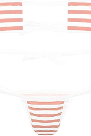 Womens Sexy Anime Cosplay Lingerie Lolita Cute Micro Bikini Set Kawaii Bra and Panty (Square Stripe Pink)