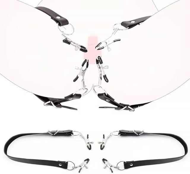 BDSM Toys Spread Labia Spreader Straps with Clamps, Sex Bondage Restraints Pussy Spreader Nipple Clamp G-Spot Stimulation Oral Sex Clitoris Clip, Fetish SM Sex Toys for Women Couples Beginners