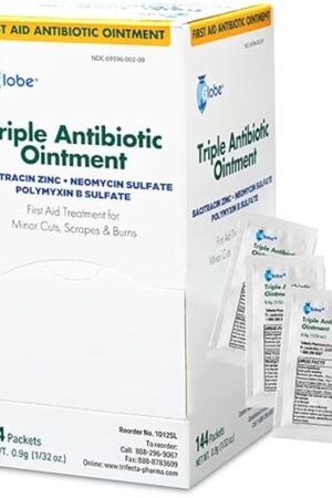 Globe (144 Pack) Triple Antibiotic Ointment 09g Single Packet, First Aid Kit for Minor Scratches, Wounds, Cuts and Burns, Prevents Infection Active Ingredients Compare to Leading Brand, Travel Size