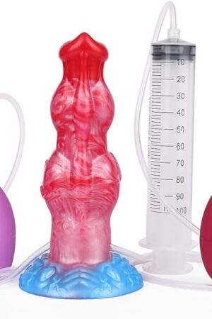 7 Realistic Squirting Inflatable Dog Knot Dildo 2 Big Knotted Expanding Butt Plug Strong Anal Sex Toy Silicone Soft Fantasy Dildo G-Spot Animal Penis Plug Adult Sex Toys & Games