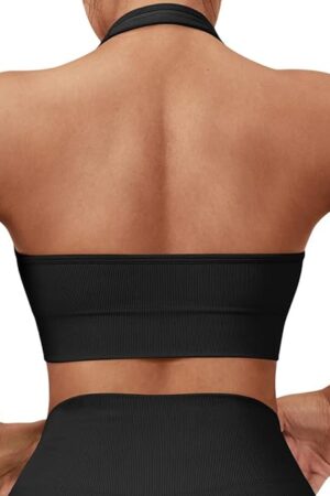 Women Seamless Halter Sports Bra Open Back Padded Workout Crop Tank Tops