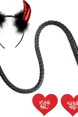 Devil Tail Anal Plug Horn Headband Devil Tail Cosplay Metal Butt Plug Anal Tail Sex Toy Anal Sex Trainer Black Nipple Cover Sticker Breast Petals