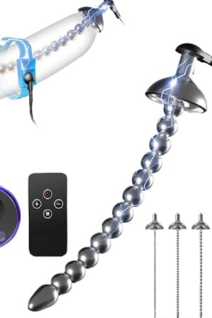 53" Male BDSM Electric Shock Urethral Dilator Plugs Set, Stainless Steel Flexible Beads e-stim Urethral Sound Dilator Metal Urethral Penis Plug Urethral Sounds Masturbation Rod Sex Toys (8mm)