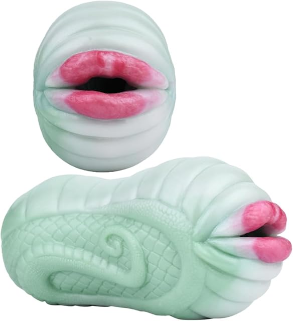Green Silicone Male Masturbator Vaccum Cup with Snake Textures, Fantasy Men Pocket Stroker Masturbator with 3D Inner Textures Adult Sex Toy for Men