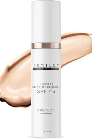 DRMTLGY Anti-Aging Tinted Moisturizer SPF 46  Sheer Face Sunscreen & Lightweight Makeup with Broad Spectrum UV Protection  Hydrating Skin Care & Face Moisturizer  1.7 oz