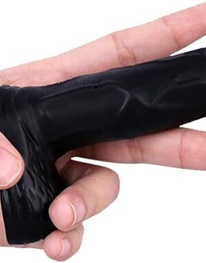 4 in Realistic Small Dildo,Beginner Anal Plug,Soft Anal Dildo with Curved Shaft and Balls,Adult Anal Sex Toy Women Men Couples.Experience Multi-Purpose Mini Style(Black)