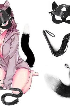 Fox Mask Plush Tail Anal Plug Metal Anus Bead Half Cat Mask Sexy Adult Whip Stimulator Sex Toys for Women Fetish Restraint