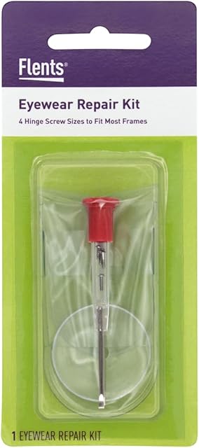 Flents Eyeglass Repair Tool Kit with Small Screwdriver, Eyeglass Screws, Magnifying Glass, Screw Guide, & Storage Pouch, Universal Eyeglass Repair Kit for Fixing Broken Reading Glasses, & Sunglasses