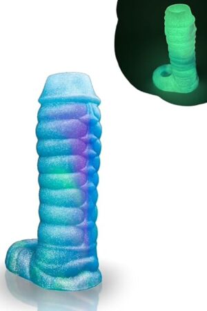 5.75in Galactic Blue Night Light Dragon Pennis Sleeve Girth Enhancer for Men, Reusable Silicone Monster Penis Sleeve, Penis Sleeve Enlarger with Cock Ring, Realistic Pennis Sleeve Extender for Sex