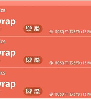 Amazon Basics Plastic Wrap, 300 Sq Ft, Pack of 3, 100 Sq Ft Rolls