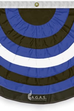 AGAS Gay Leather Pride Pleated Fan Bunting Full Fan 3x6 ft Black and Blue Stripes with Heart - Printed Single Sided on Heavy Duty 200 Denier - Double Stitched Edges - Canvas Header 3 Brass Grommets - Bdsm Fetish Pride Bunting Gay Pride Fan Flag Banner Decorations