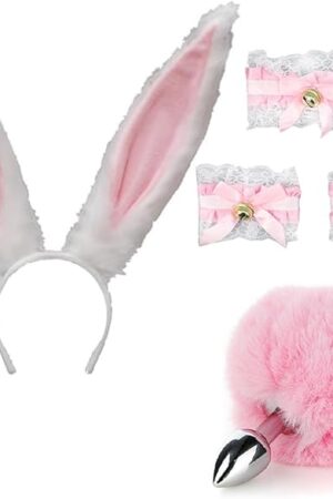 5Pcs Anal Plug Butt Plug Set Faux Fur Rabbit Bunny Tail Anales Plug Women's Bunny Costume Set for Women Man Beginners Adult Couples