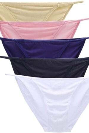 Women Underwears Sexy Low-Rise String Cotton Bikinis Panty Stretch Brief Pack of 5