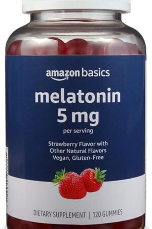 Amazon Basics Melatonin, Sleep Support Gummies, Strawberry Flavor, 5mg, 120 Count (Previously Solimo)