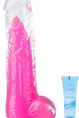67 inch Realistic Dildo, Cute Small Anal Dildos, Realistic Slim Penis, with Strong Suction Cup, G-Spot and Anal Stimulation, Suitable for Beginner Women/Men/Couples(Glow in The Dark Pink)