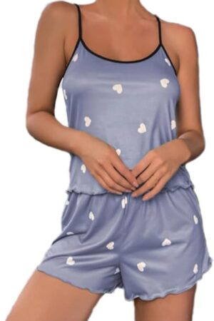 Women's Cute Pajama Set Sexy Lingerie Print Sleepwear Cami Top and Shorts Lounge Pajama Set