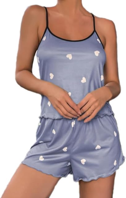Women's Cute Pajama Set Sexy Lingerie Print Sleepwear Cami Top and Shorts Lounge Pajama Set