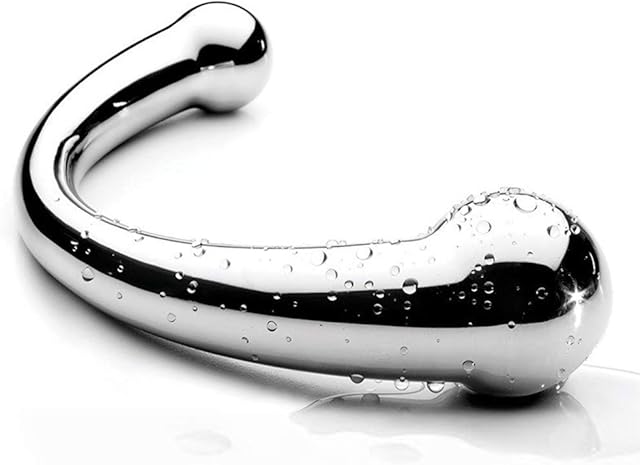 G-spot Massage Dildo, Stimulate Wand Fetish Plug Solid Metal Curved Dual Ended Masturbation Sex Toy for Couple