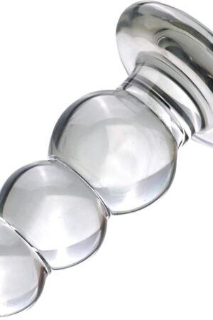 Glass Penis Pleasure Wand Anal Plug, Beads Transparent Crystal Butt Plug with Flared Base Adult Sex Toy