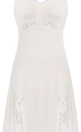 Women Lace Full Slips for Under Dress Cotton V Neck Nightgown Sleepwear