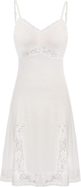 Women Lace Full Slips for Under Dress Cotton V Neck Nightgown Sleepwear