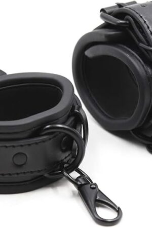 Bondage Handcuffs BDSM Sex Restraints Toys PU Leather Cuffs Sex Toys Adjustable Adult Fetish Erotic Slave SM Game for Couples Women Men (Black)