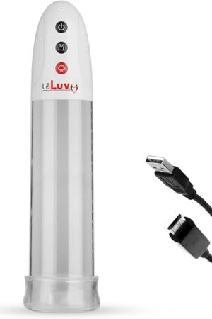 LeLuv White 3-Speed iPump USB-Rechargeable Penis Pump Records Your Vacuum Level with Clear 8 Inch Length Cylinder and Airtight Sleeve
