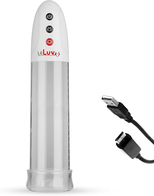 LeLuv White 3-Speed iPump USB-Rechargeable Penis Pump Records Your Vacuum Level with Clear 8 Inch Length Cylinder and Airtight Sleeve