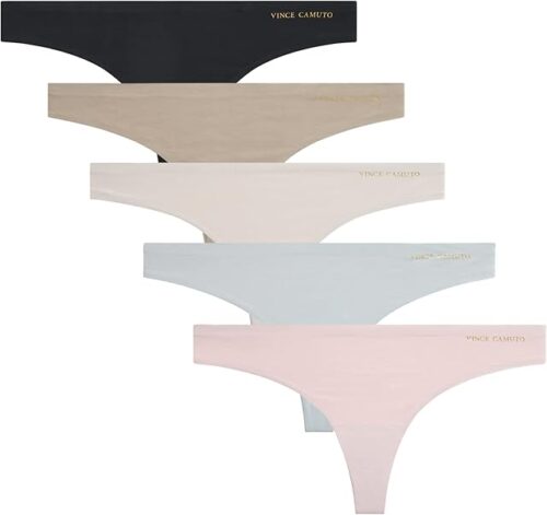 Womens Underwear, Breathable Seamless Thong, No Show Ladies Panties, 5 Pack
