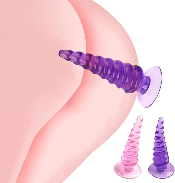 2Pcs Small Butt Plug, Anal Training Set for Anal Sex Beginners Dildo Soft Silicone Anal Sex Toys with Thread Textures Universal Anal Plug for Adult Men Women Gay Couples