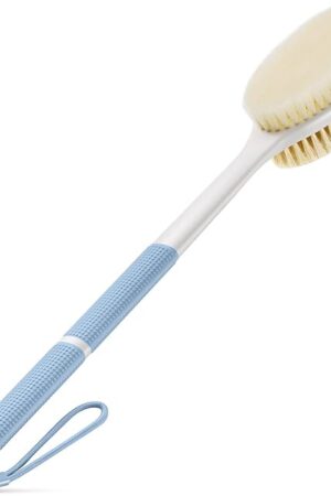 Back Scrubber Anti Slip for Shower,Shower Brush Long Handle with Stiff and Soft Bristles,Body Exfoliator for Bath or Dry Brush(Blue)