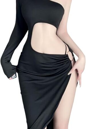 Women's cosplay sexy female secretary dress nightclub low cut slit slim dancer nightgown clothing