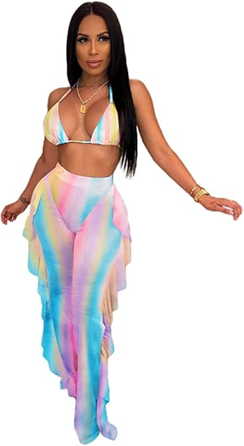 Women's Jumpsuit Beach Swimsuit Mesh Cover Up See Through Two Piece Outfits Clubwear with Briefs