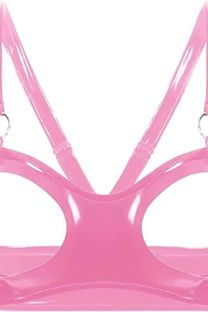 Womens Wet Look Hollow Out Cage Bra Latex Cupless Bralette Bra Top Sexy Lingerie Nightwear