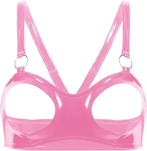 Womens Wet Look Hollow Out Cage Bra Latex Cupless Bralette Bra Top Sexy Lingerie Nightwear