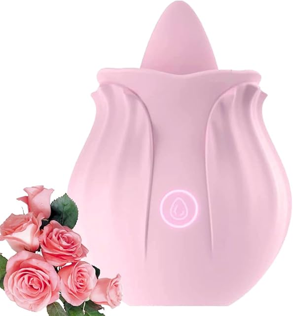 Generic Easy to Operate Rose Shape Toys Update Model 3 in 1 Rose Toy with Tongue Licking, Thrusting and Vibrating Adult Tools BZ898, Pink-st
