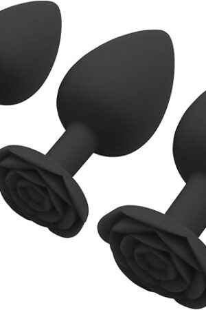 Adult Silicone Anal Plugs 3 Pcs Floral Sex Toys Training Set (Black)